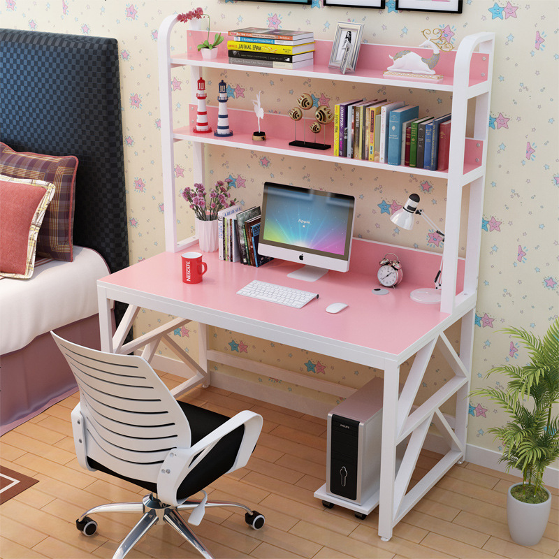 简约电脑台式家用办公桌书桌带书架组合双人学习桌学生写字台