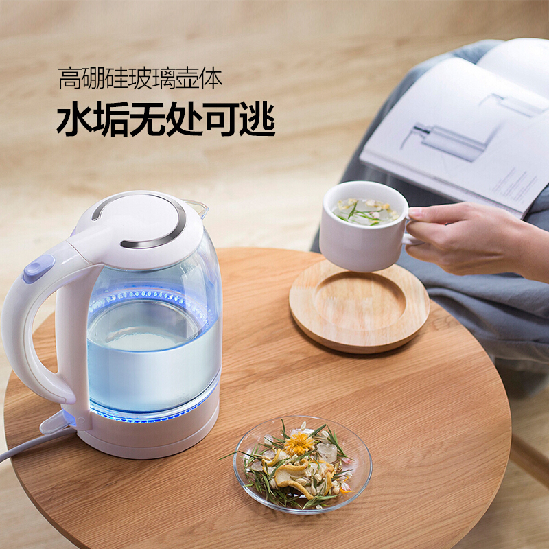 小熊(Bear)家用1.7L电热水壶304不锈钢 高硼硅玻璃 烧水壶电热水壶 ZDH-A17L1高清大图