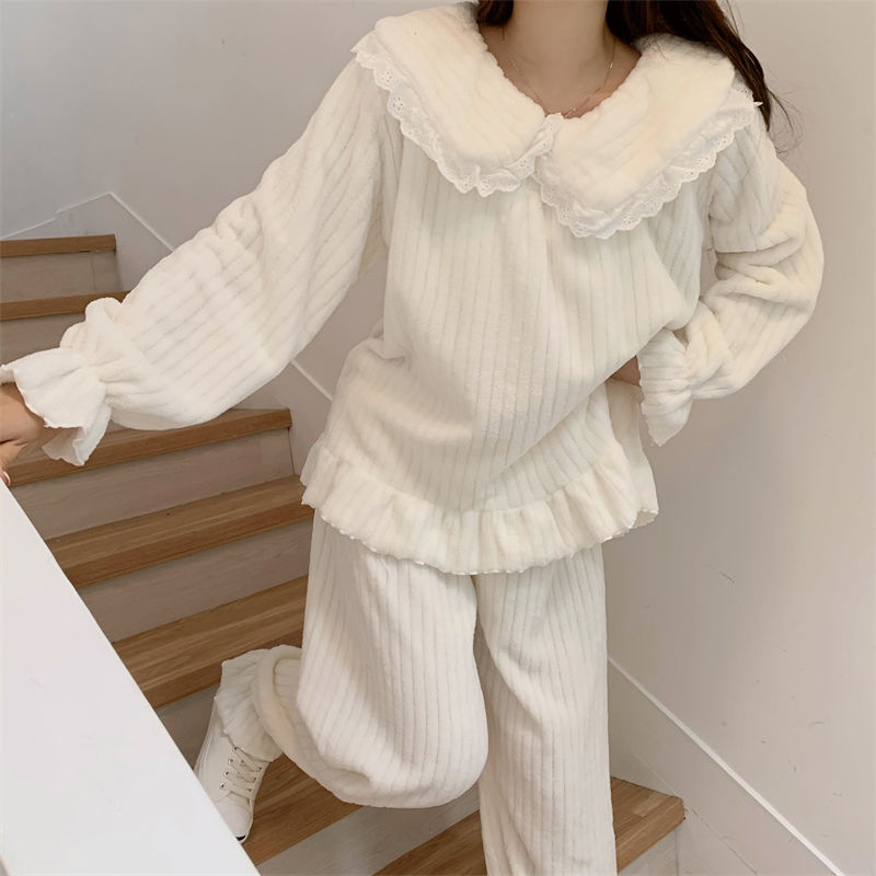 冬天睡衣女珊瑚绒甜美可爱秋冬季学生可爱公主风家居服套装娃娃领