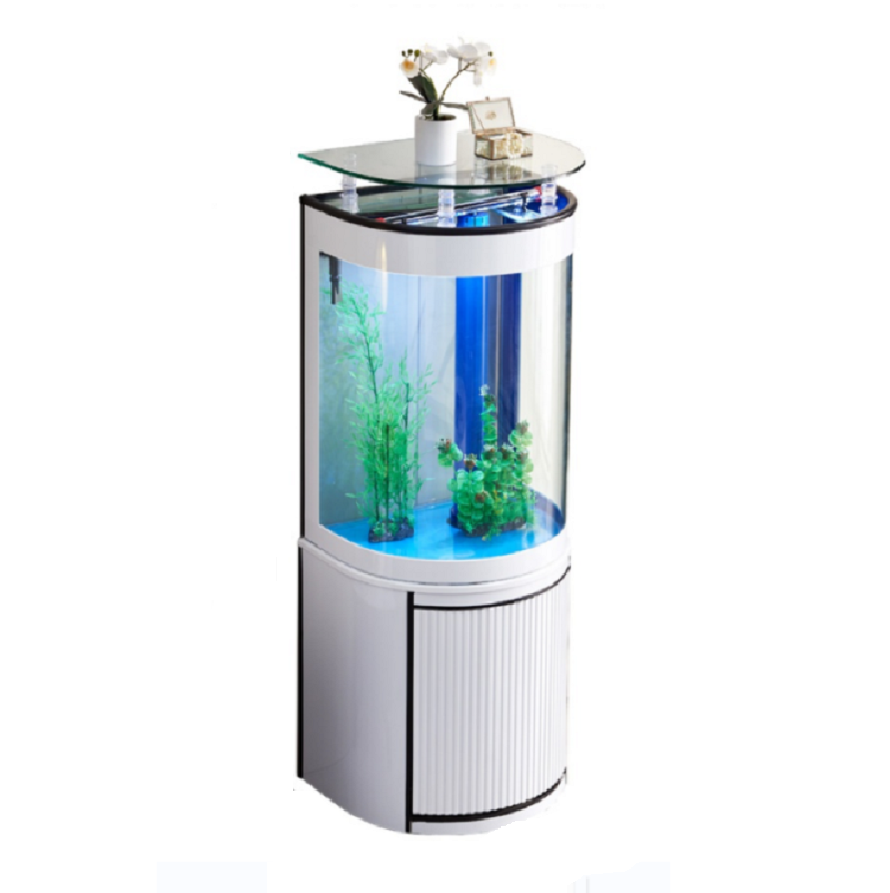 （入户鱼缸客厅小型落地家用半圆形玻璃水族箱生态免换水底滤立式靠墙圆柱形金鱼缸_131高清大图