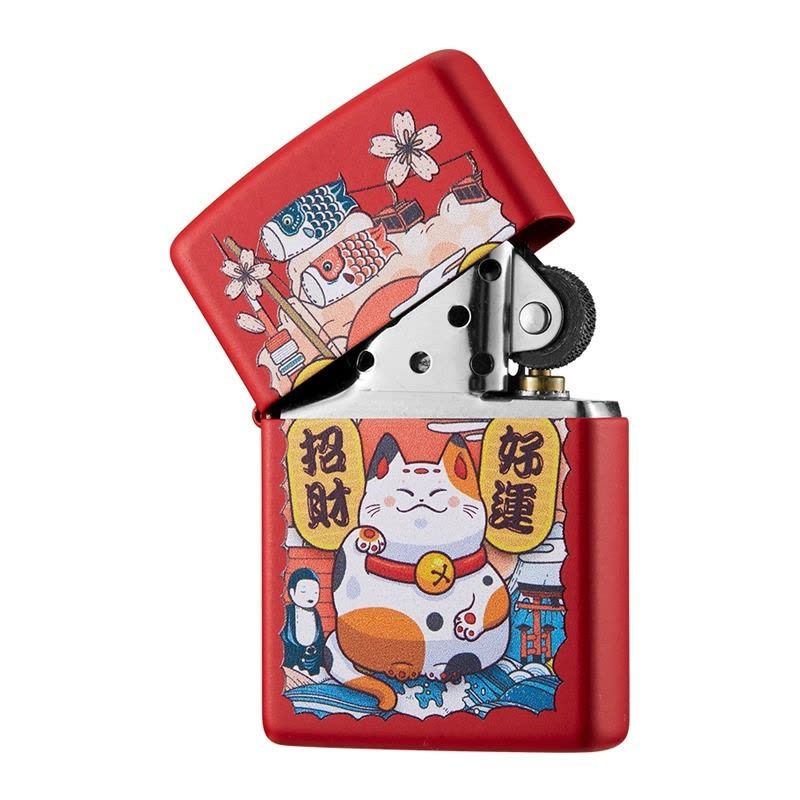 ZIPPO之宝打火机 招财猫红哑漆 经典 生日礼物送男友 彩印图片