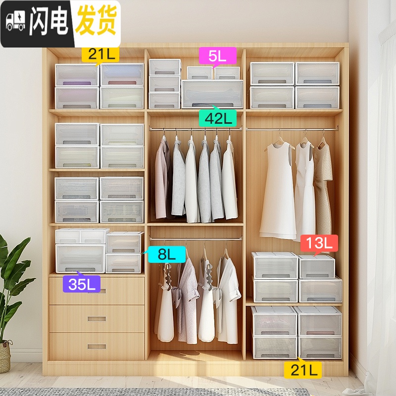 三维工匠大号塑料收纳箱抽屉式透明衣柜婴儿童储物箱玩具收纳盒衣服整理高清大图