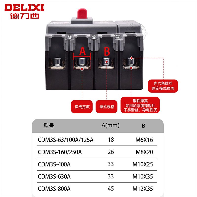 德力西 塑壳断路器CDM3S空气开关三相三线3P63A(单位:个)