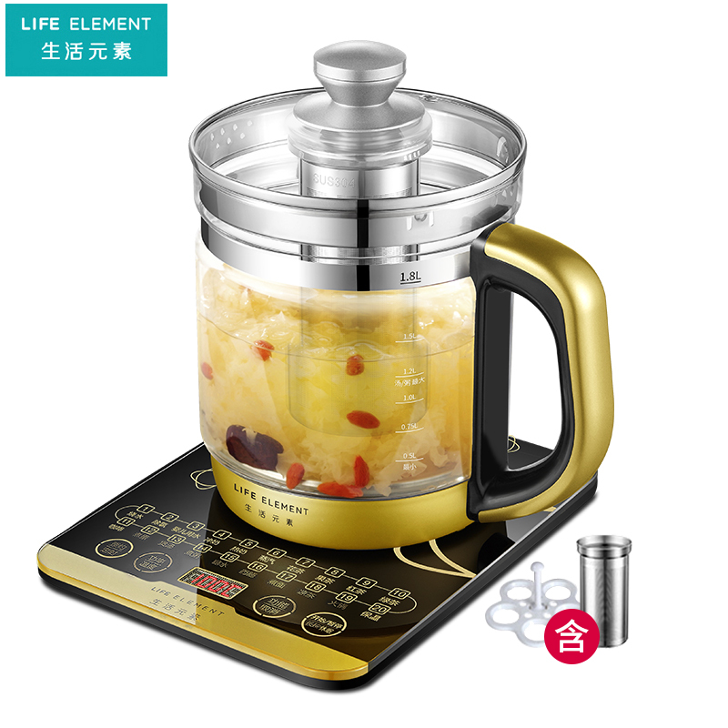 生活元素(LIFE ELEMENT)养生壶YSH-D1801 1.8L触屏式烧煮水壶 加厚高硼硅玻璃 不锈钢滤网电热水壶高清大图