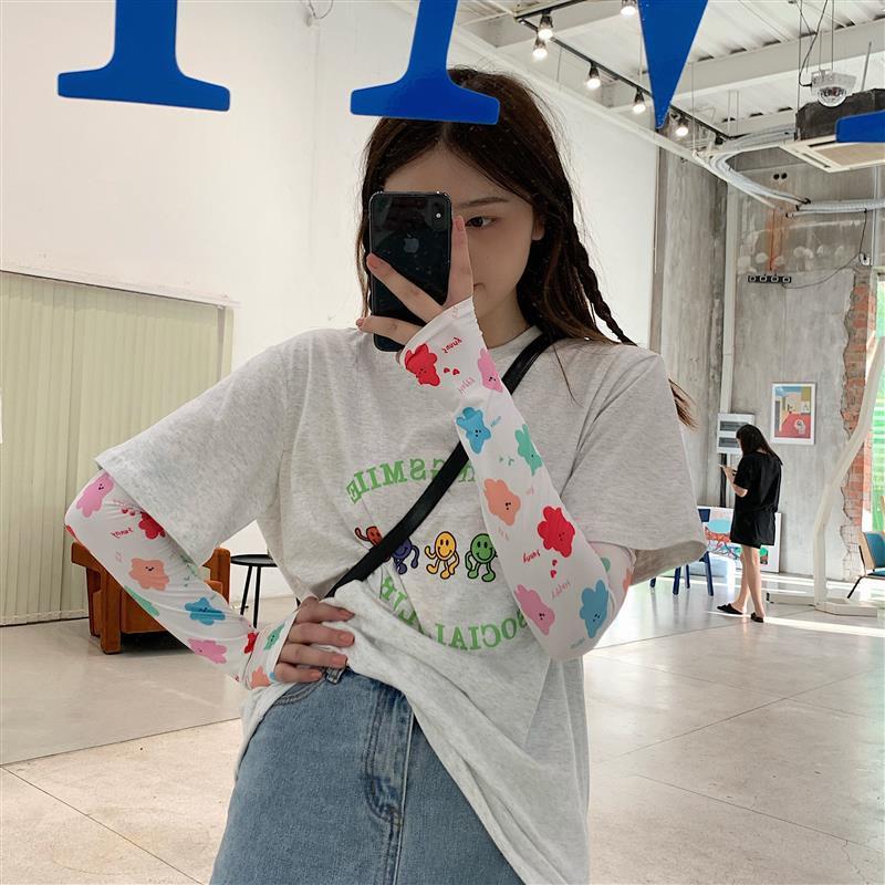 丁走走网红防晒手袖护臂冰丝袖套女夏季可爱手臂手套开车袖子