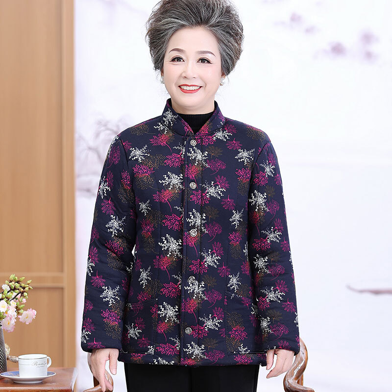 迪鲁奥(DILUAO)50岁60岁妈妈婆婆穿的棉服奶奶冬装棉衣女老年人秋冬居家内胆老太太厚棉服妈妈冬装小花棉袄 4号 小号3XL(建议80-110)