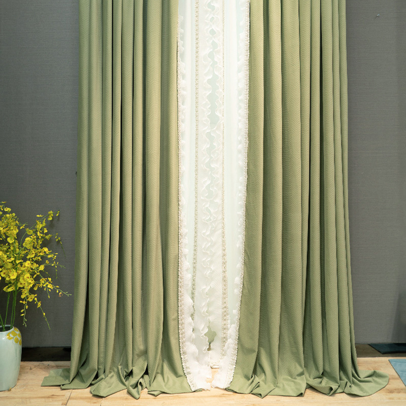 添福运 法式浪漫轻奢遮光窗帘北欧简约现代挂钩窗帘打孔窗帘飘窗客厅帘子遮阳布拼色儿童房奶油风窗帘轻奢卧室挂钩纯色窗帘高清大图