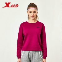 特步女子休闲卫衣2019春季新款时尚休闲潮流纯色圆领套头针织上衣