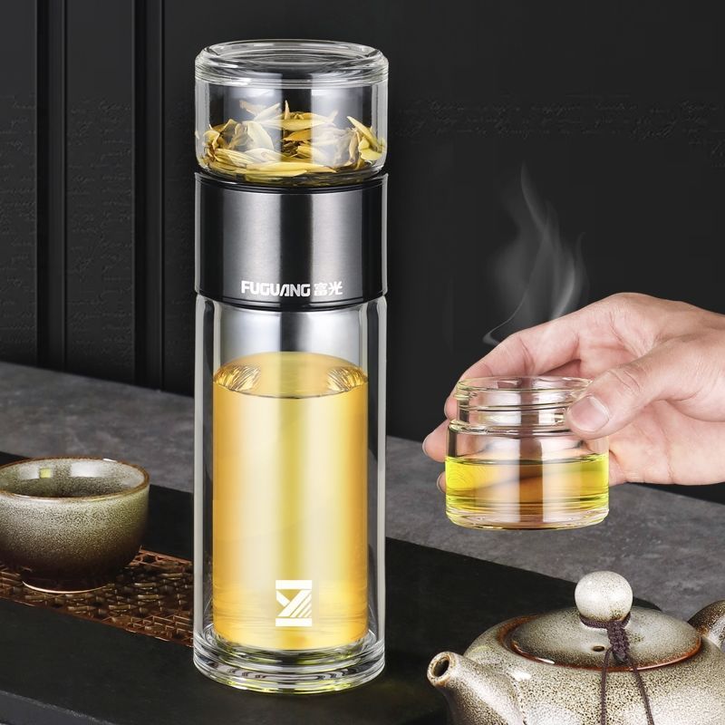 富光茶水分离泡茶杯双层玻璃杯子男女便携茶杯高档透明保温水杯