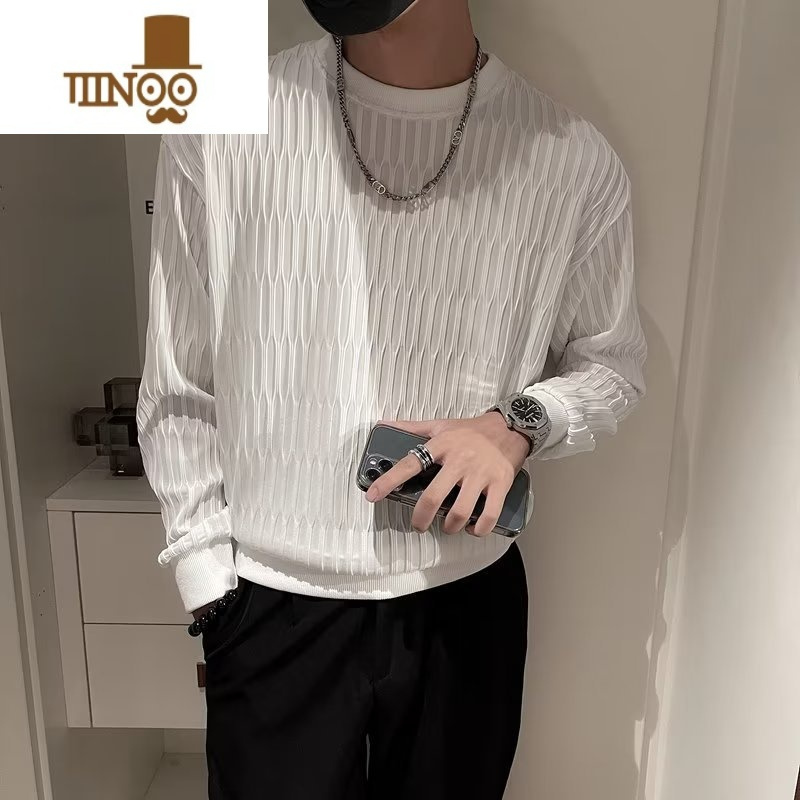 YANXU感卫衣男士潮牌长袖打底衫内搭2023新款痞帅白色T恤
