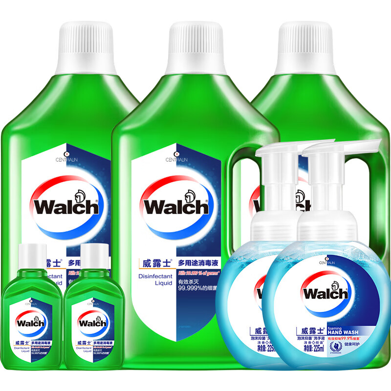 威露士 多用途消毒液(1L*3+60ml*2)+泡沫洗手液健康呵护225ml×2高清大图