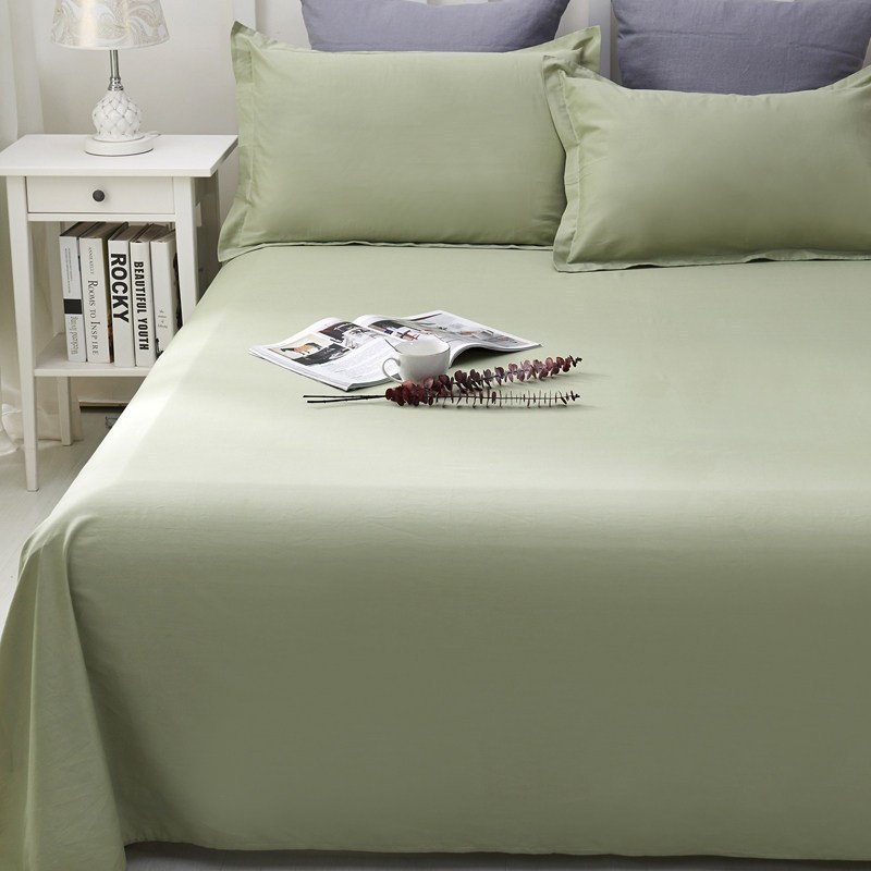 美帮汇全棉床单 单件色单人酒店全棉三件套学生宿舍双人床被单 千草 纯棉床单230cmx250cm（适合1.8m床）+同款枕套一