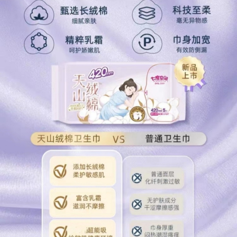 七度空间(SPACE 7)天山绒棉系列纯棉超特长夜用420mm5片装8291高清大图