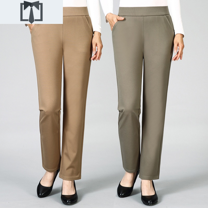 suntek中老年妈妈裤秋季宽松直筒松紧高腰休闲长裤秋冬款女士外穿弹力