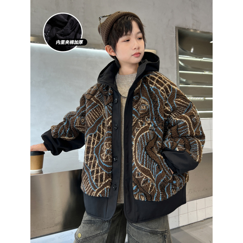 男童毛毛衣外套新款秋冬款中大儿童冬季加厚摇粒绒夹棉棉服潮