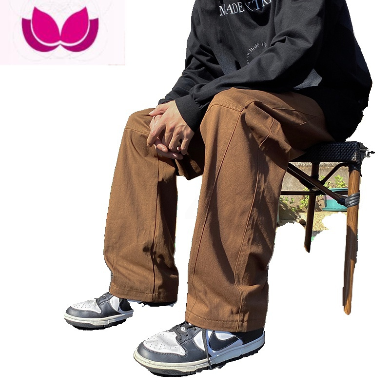 七斓秋季纯色简约阔腿裤男复古直筒工装裤港风小众美式宽松个性九分裤