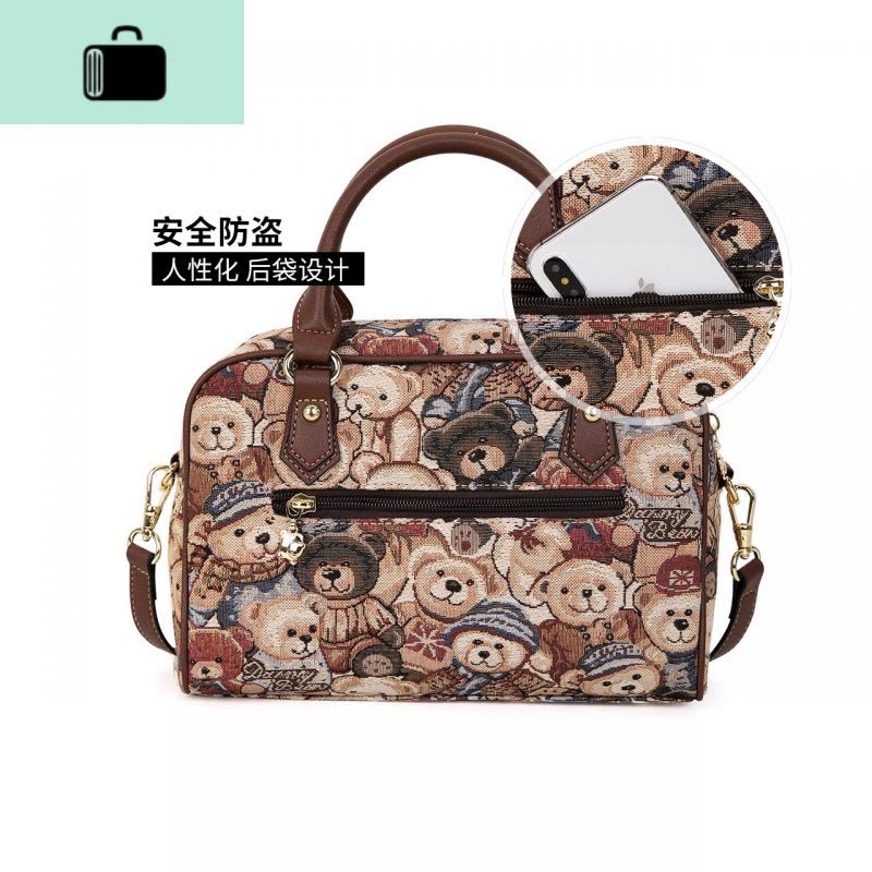 斜挎包包斜跨女包小熊时尚休闲英伦风潮手提小方包2020新款NEW LAKE 迷彩蓝配咖啡女斜挎包图片