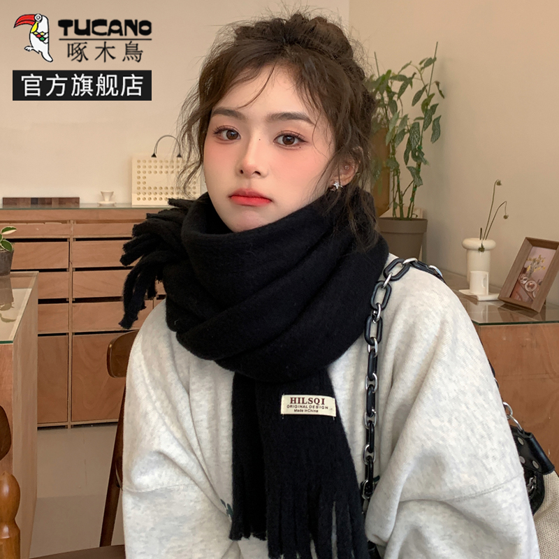 啄木鸟围巾女冬季韩版百搭纯色围脖女学生可爱加厚保暖高级感秋可高清大图