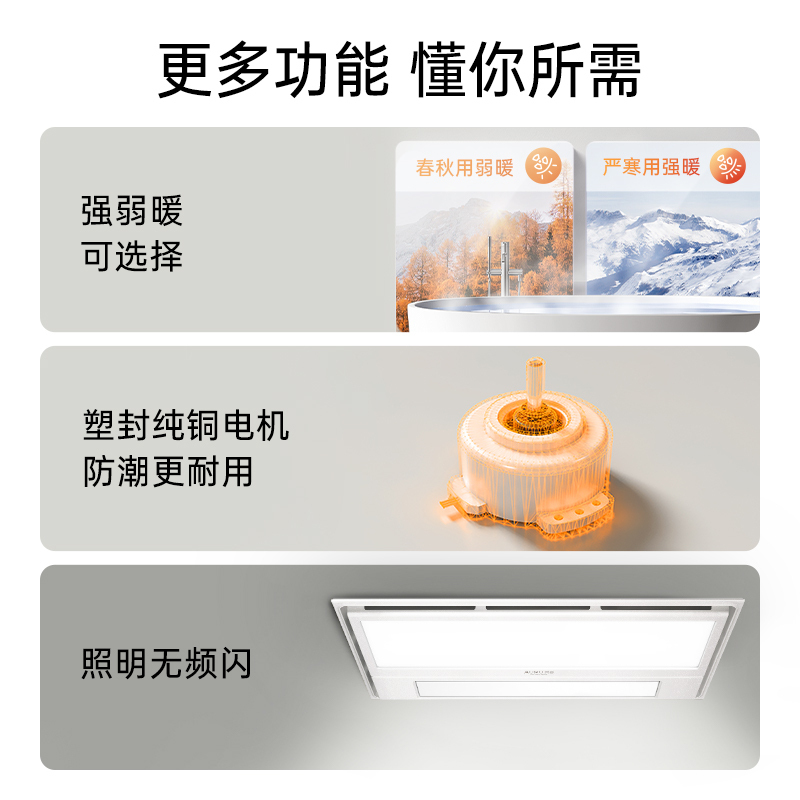 奥普AUPU浴霸灯集成吊顶排气照明一体浴室卫生间暖风机新款S10摆页吹风大功率2600W强弱取暖排气扇照明一体普通吊顶