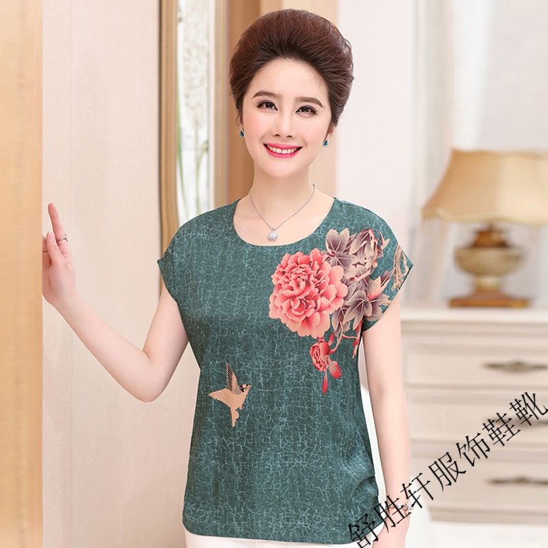 2018夏季中老年真丝女装上衣大码中年妈妈装