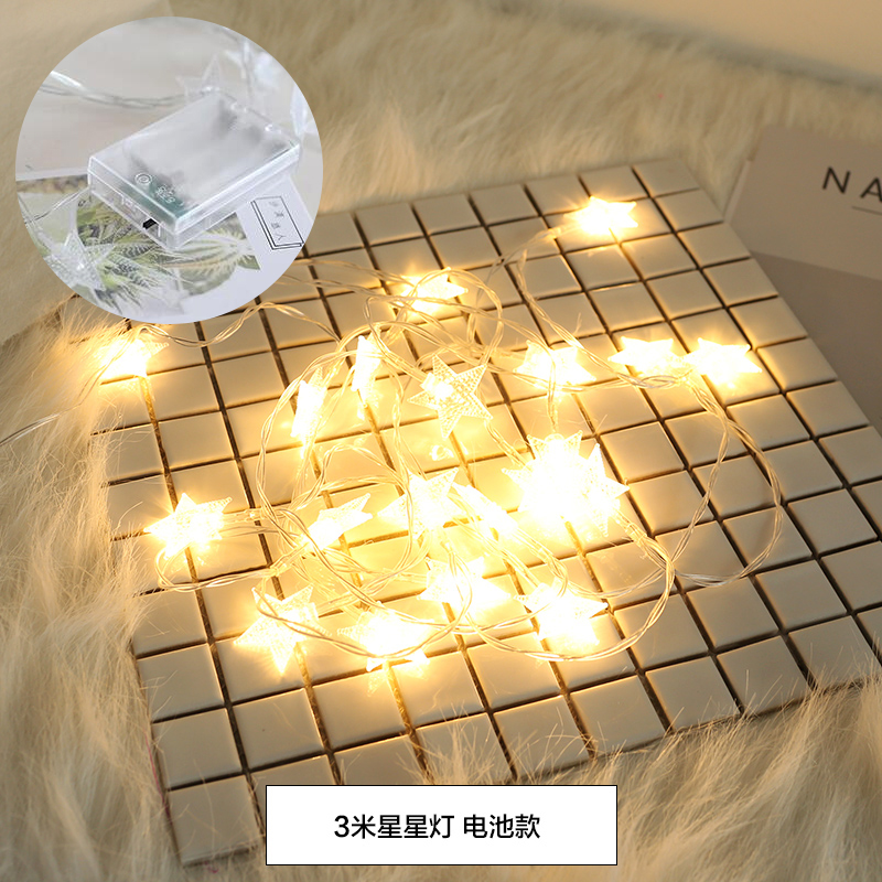地中海渔网照片墙ins风房间背景墙面装饰品悬挂网格麻绳挂墙壁饰 三维工匠 3米星星灯不含电池TY-009高清大图