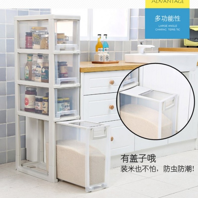 厨房夹缝置物架抽屉式塑料收纳柜透明收纳箱卫生间收纳架缝隙窄柜收纳层架 三维工匠高清大图