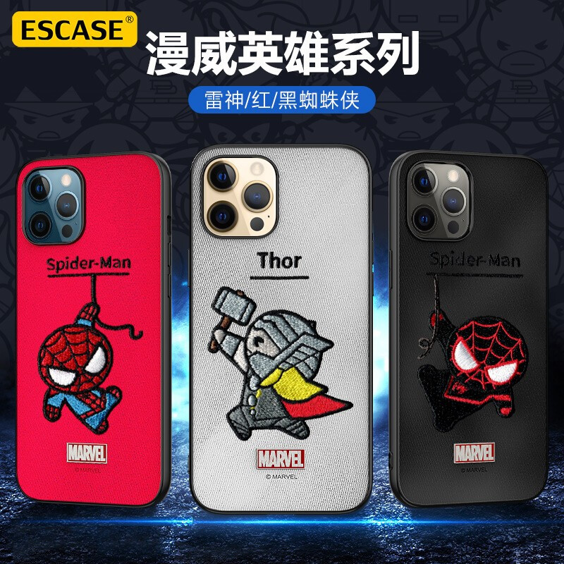 【漫威正版授权】ESCASE苹果12/Pro手机保护壳12mini创意刺绣软壳12Promax全包防摔个性复联蜘蛛侠雷神