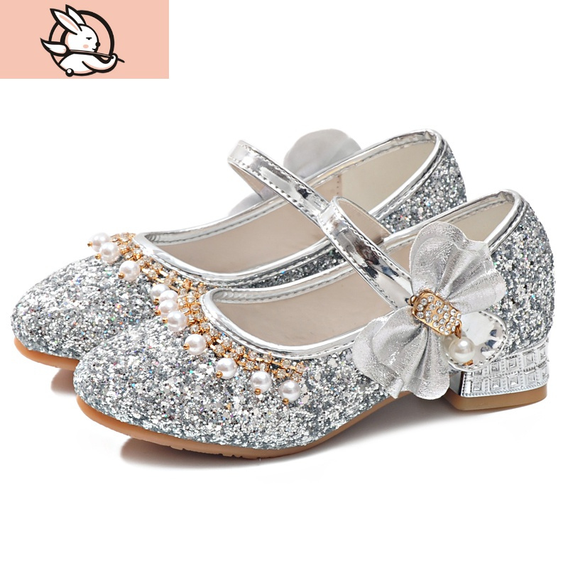 huayangtu水晶公主鞋女童舞台小主持人钢琴演出皮鞋走秀高跟鞋儿童