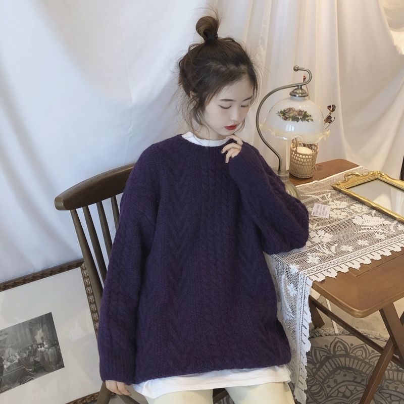 2021新款毛衣女早秋冬季上衣宽松复古日系慵懒风麻花针织衫外套