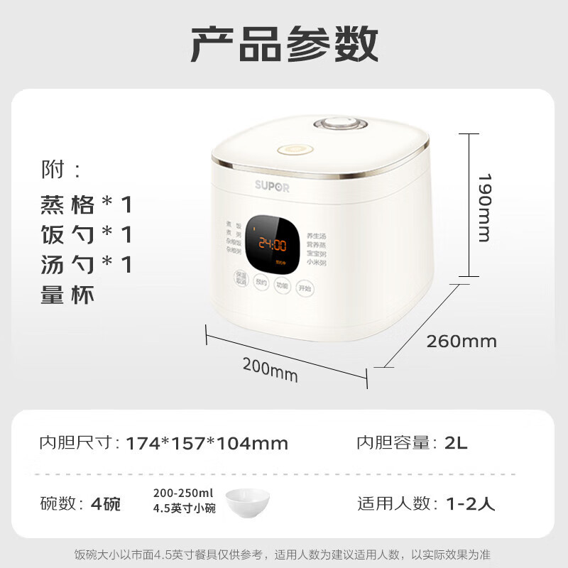 苏泊尔(SUPOR)电饭煲电饭锅1-2人2L迷你电饭煲智能预约多功能锅煮饭锅304不锈钢内胆 SF20FC945A高清大图