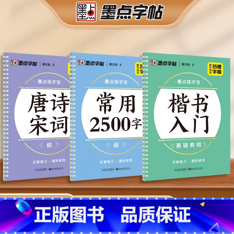 【3册】唐诗宋词+楷书入门+楷书常用2500 【正版】练字宝楷书凹槽练字帖3本装初学者成人手写练字男生女生字体漂亮字钢笔