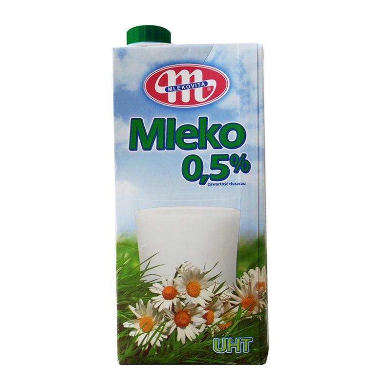 妙可（Mlekovita）0.5%脱脂成人牛奶 1L*6 波兰进口 纯牛奶 学生牛奶 箱装奶