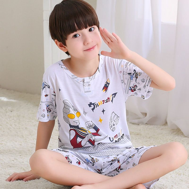 [促销]儿童睡衣夏男孩纯棉短袖夏季薄款家居服中大童男生卡通男童小男孩