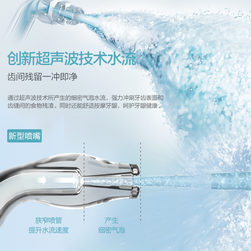 松下冲牙器便携式家用电动清洁洗牙器水牙线洁牙器强力去除牙齿间残留去牙垢充电式5档调节声波水流全身防水EW1521