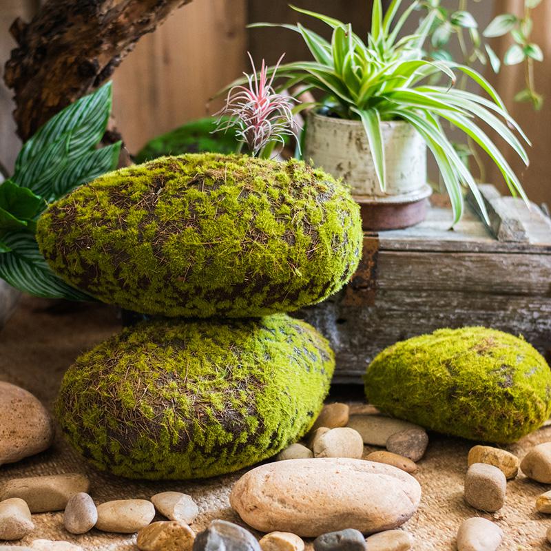 家柏饰(CORATED)青苔藓石头摆件花泥模具插花仿真花艺装饰婚礼造景道具森林 仿真苔藓石头(A)可插花高清大图