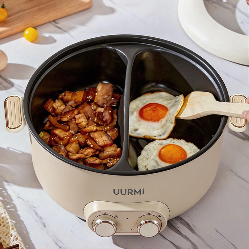 UURMI鸳鸯电火锅 鸳鸯双胆 一锅享双味 耐高温不粘涂层 2000W 6L YF-828YYG高清大图