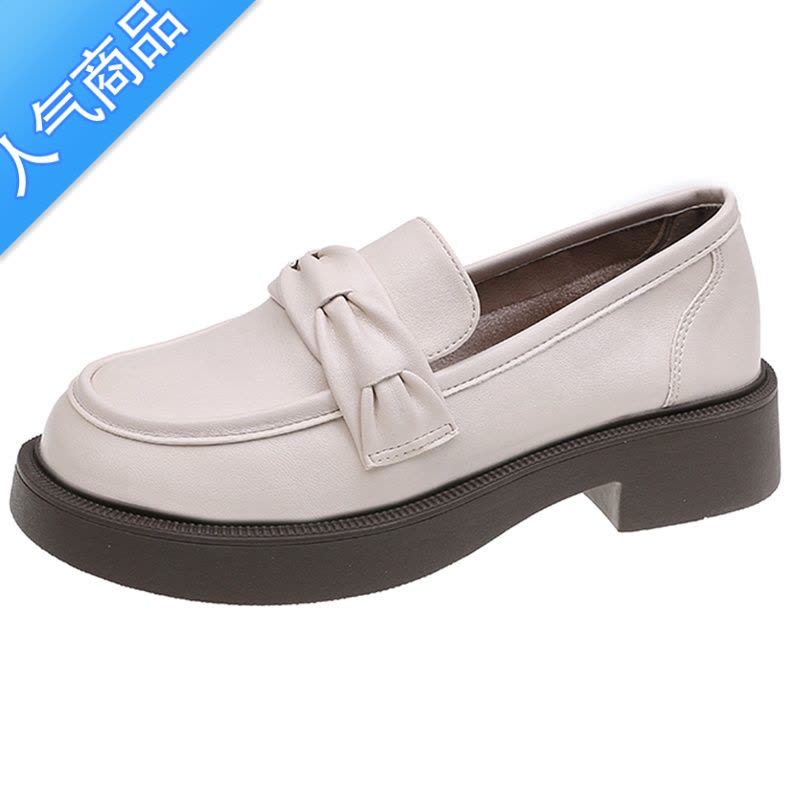 SUNTEK乐福鞋女2023夏季新款厚底粗跟英伦单鞋春秋学院风一脚蹬jk小皮鞋图片