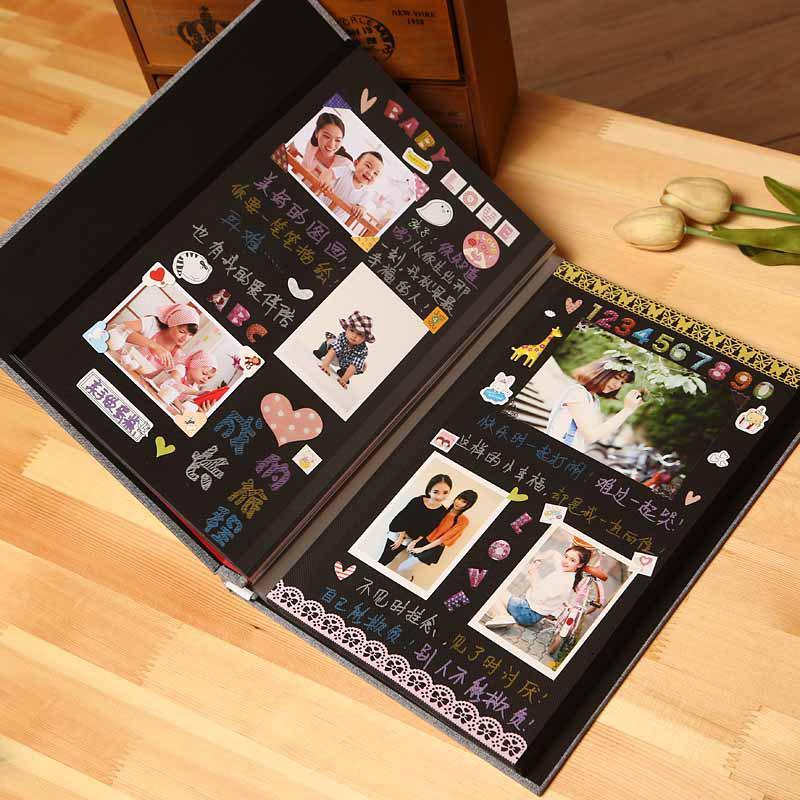 覆膜粘贴式手工diy相册本家庭影集宝宝成长纪念册复古情侣相簿 三维工匠 皮革-我的宝贝-送至尊套餐