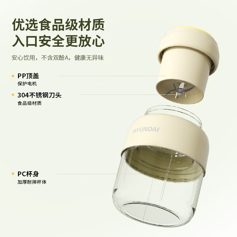 HYUNDAI(韩国现代)随身便携智能果汁杯 RC-T01黄色+白色高清大图