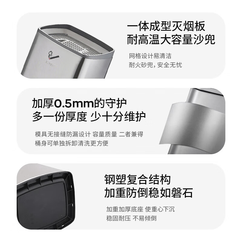 GNF方形不锈钢立式烟灰柱室内烟蒂柱吸烟区电梯口烟灰缸垃圾桶高清大图