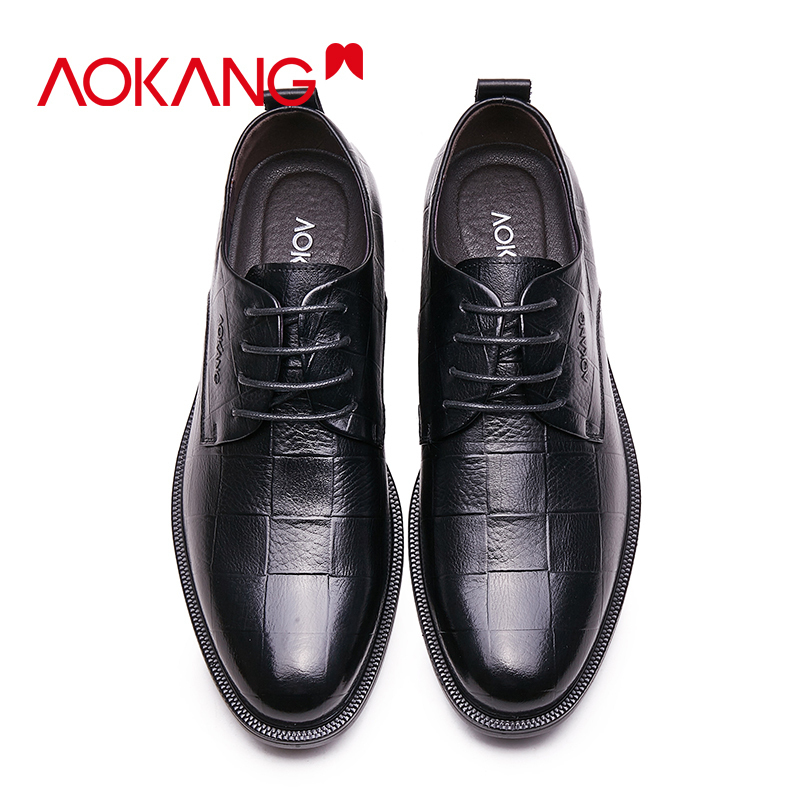 奥康aokang男鞋英伦男士商务休闲鞋低帮系带男士单鞋休闲皮鞋男