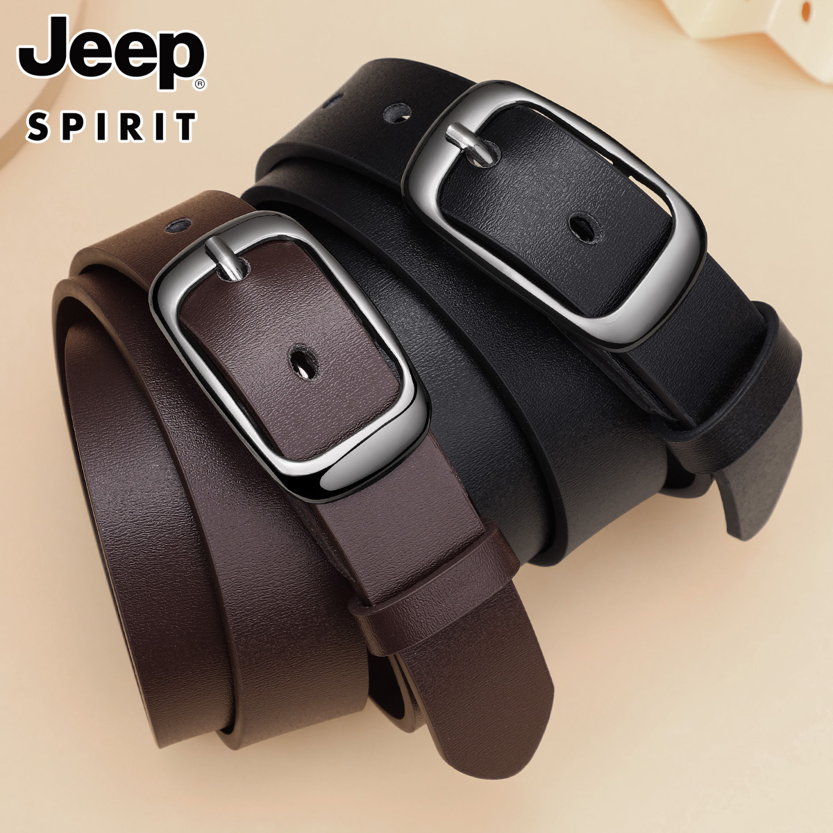 jeep正品真皮女士皮带牛皮针扣宽腰带女简约百搭时尚休闲正品宽女高清大图