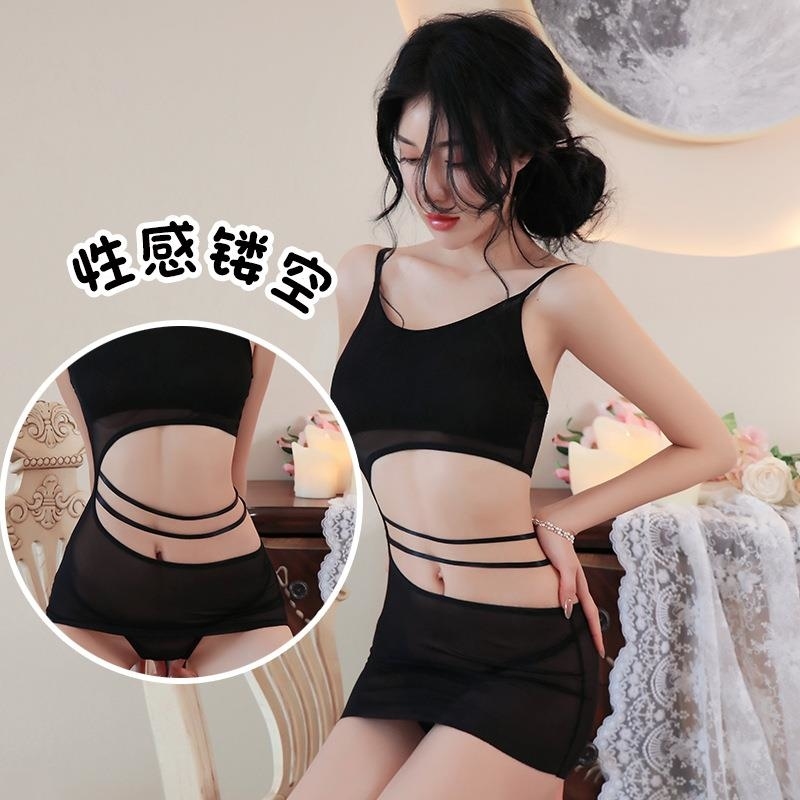 长夜漫漫情趣内衣性感诱惑镂空露背纯欲吊带睡裙睡衣女qqny1048 黑色 均码(80-125斤)