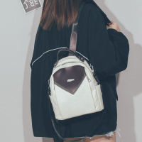 韩版双肩包小包女2021年新款时尚百搭女士背包休闲软皮书包旅行包 白色