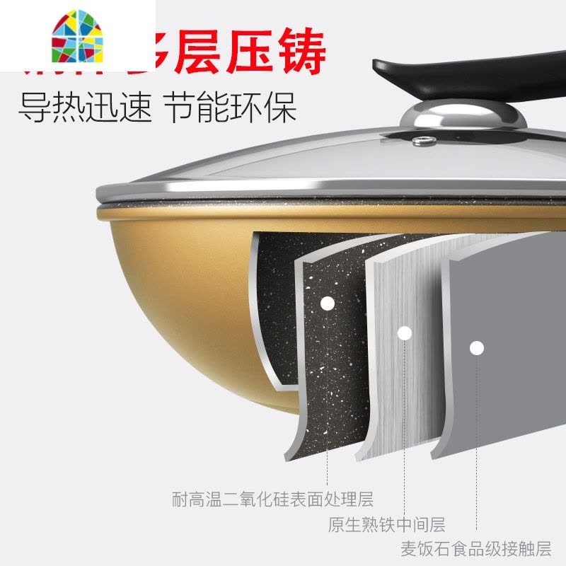 炒锅不粘锅平底锅炒菜锅家用熟铁锅煎锅电磁炉燃气灶通用厨具 FENGHOU 30CM复合底[带盖]送竹铲+清洁刷图片