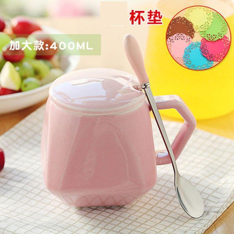 哲飞家居 杯子水杯咖啡杯情侣杯马克杯带盖勺简约创意陶瓷杯可爱早餐杯生活日用家居器皿家居日用