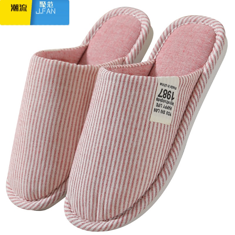 聚范亚麻棉布拖鞋女士薄款月子鞋室内孕产妇防滑软底室内家用夏天高清大图