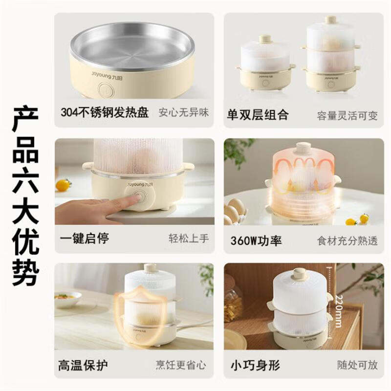 九阳(Joyoung) ZD14-GE653 双层蒸蛋器 自动断电家用便携1-3人量儿童辅食煮蛋器高清大图