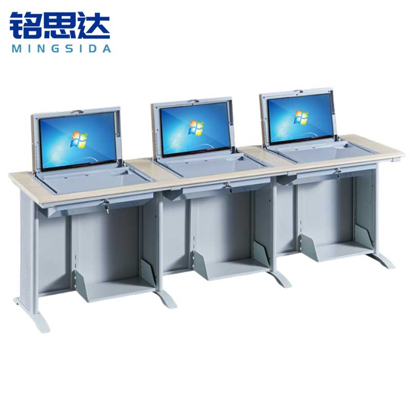 铭思达翻转电脑桌三人位张高清大图