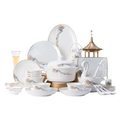 一禾亼物陶瓷家用创意碗盘餐具幸福时光4人30件套